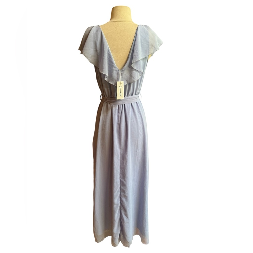 Simplee Apparel Light Blue High-Low Ruffle Wrap Dress - Picture 5 of 7